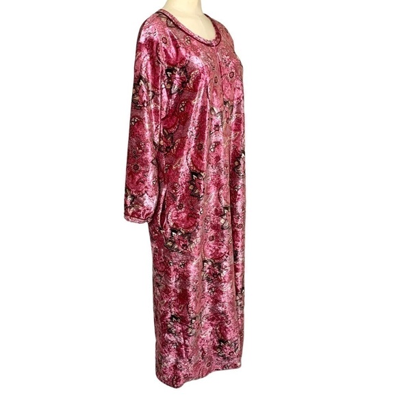 VINTAGE carroll reed pink velour paisley floral zippered lounge dress robe L/XL - Picture 2 of 13